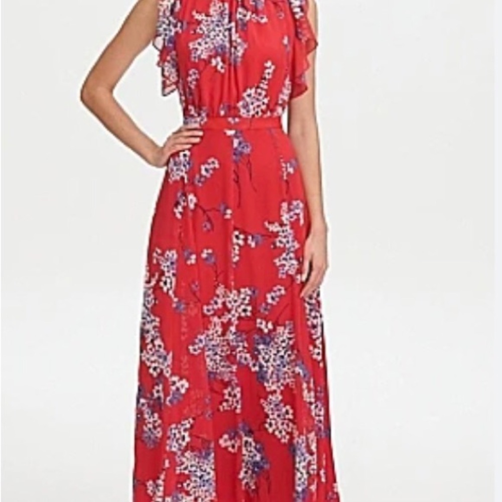 Tommy Hilfiger Red Ruffled Halter Maxi Dress